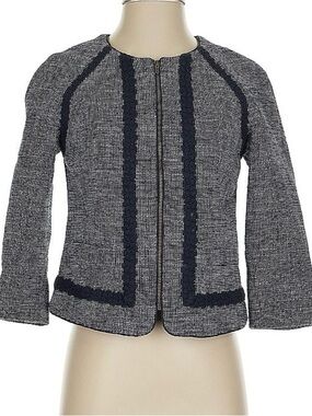 Banana Republic Navy and White Textured Zip-Front Blazer